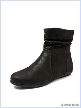 Wide Width Faux Leather Ankle Boots Side Zip Memory Foam Flat